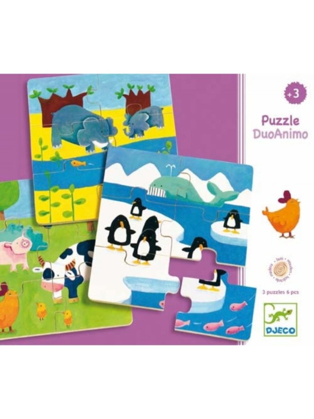 New Sealed Djeco Wooden  Puzzles Animo Set of 3